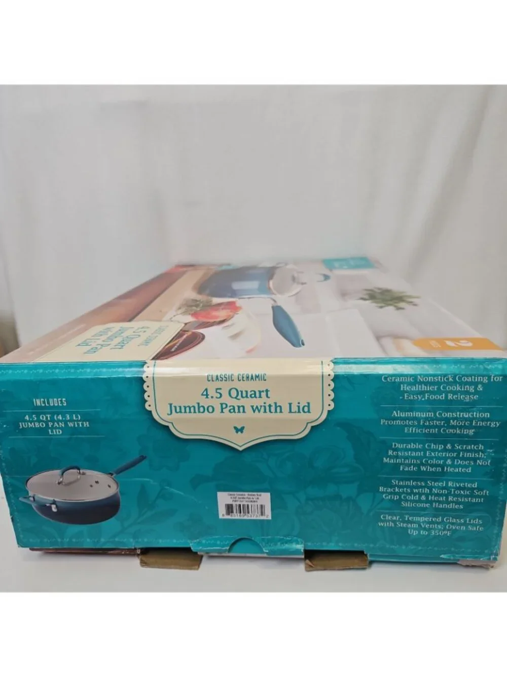 The Pioneer Woman Ombre Teal 4.5-Quart Classic Ceramic Jumbo Pan w/Lid New